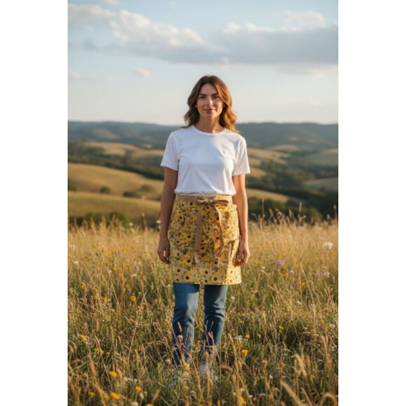 Handmade reversible cotton apron egg collector egg apron farmhouse rooster print - Picture 3 of 5